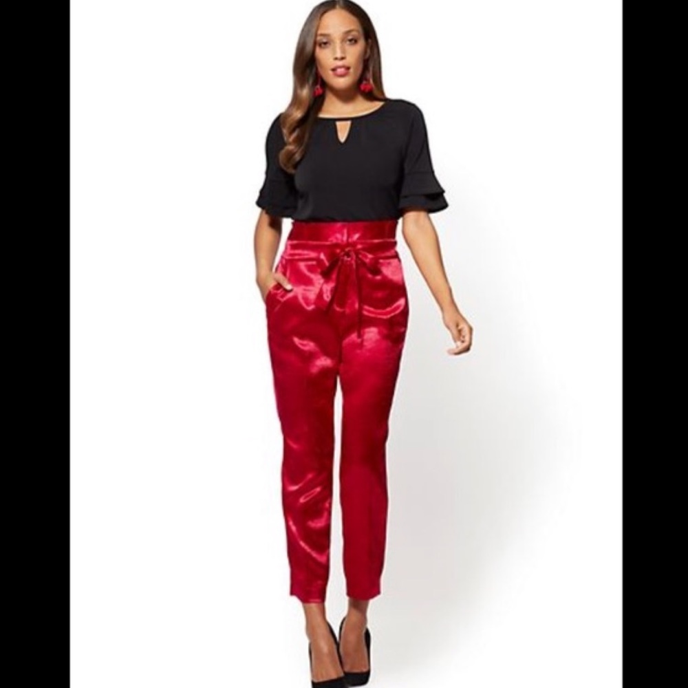 NY&Co stain paper bag waist slim ankle pant red